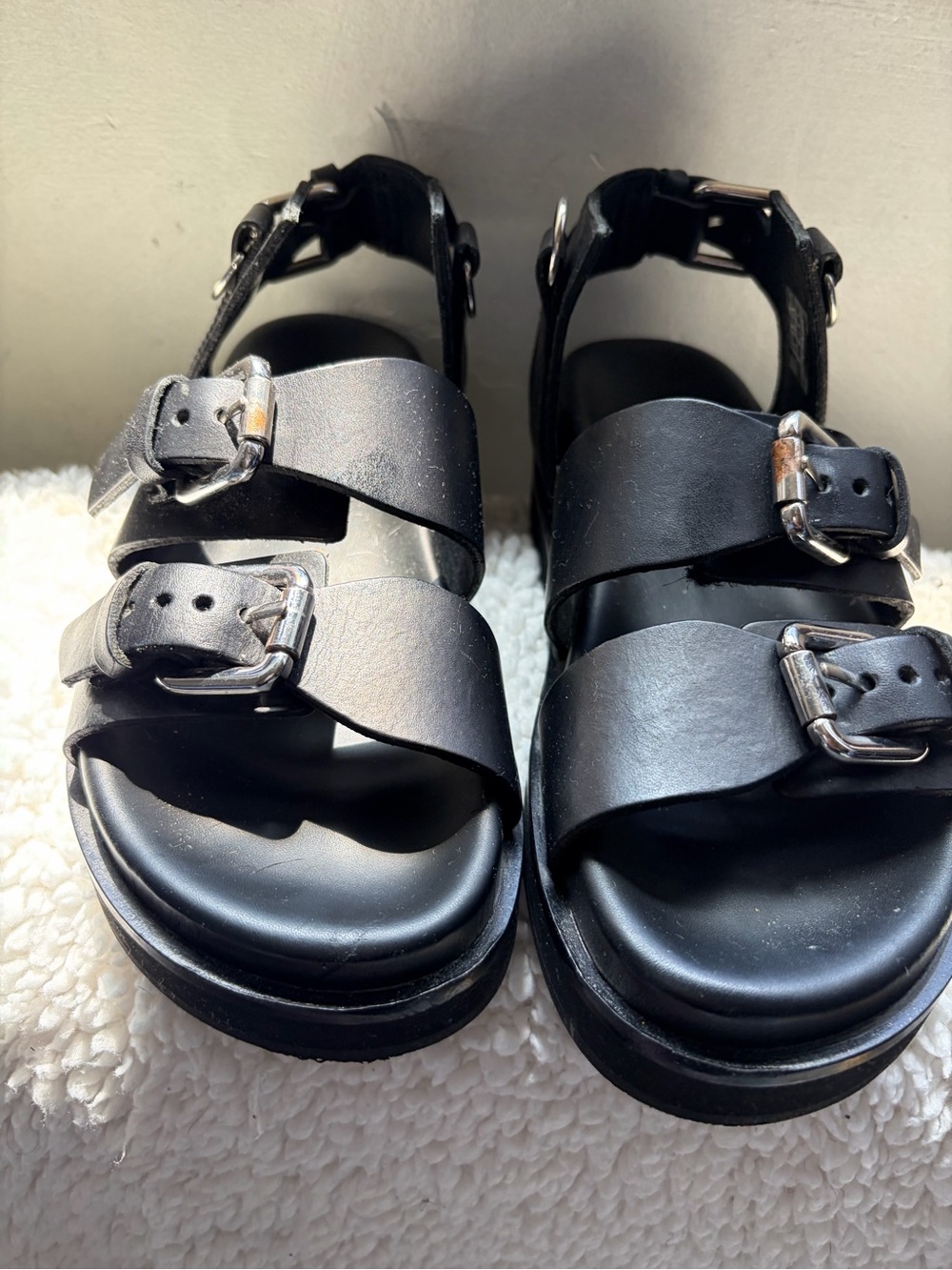 The Kooples Black Double Buckle Platform Sandals